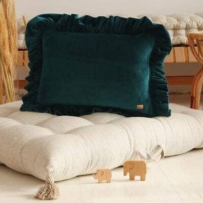 Soft Velvet Pillow with Frill “Emerald”