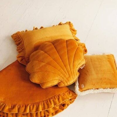 Soft Velvet Pillow with Frill “Mustard”