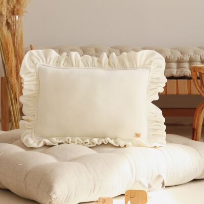Soft Velvet Pillow with Frill “White”