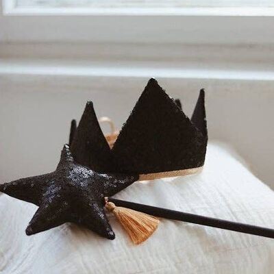 “Black Sequins” Crown and Wand Magic Set