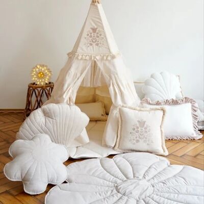 “Boho” Teepee Tent with Frills and Embroidery