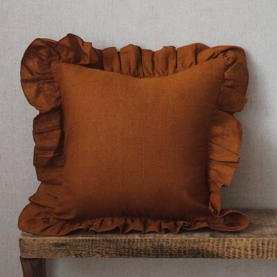 Housse de coussin en lin "Caramel" avec volant