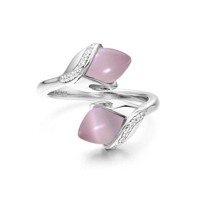 Anillo Magnolia Doble Piedra Ojo de Gato - Rosa