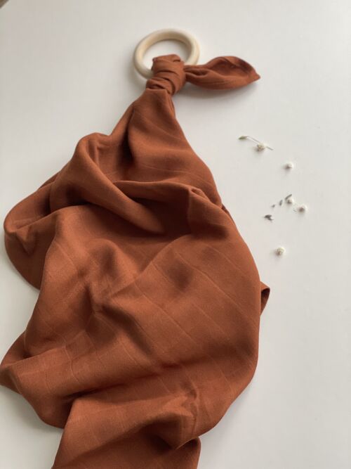 Teething Cloth with Ring -  Cognac