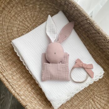 Doudou Lapin en Mousseline Bio - Rose 1