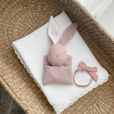 Doudou Lapin en Mousseline Bio - Rose