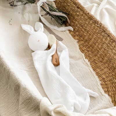 Muslin Bunny Comforter - Embroidery White