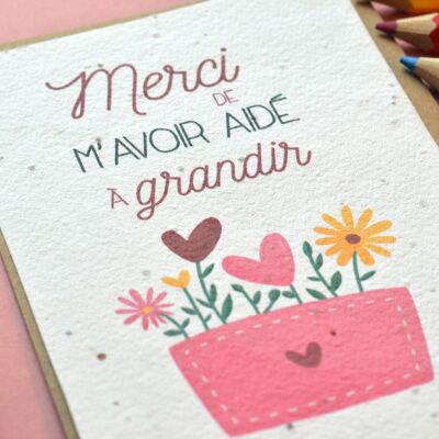 Plantable card Thank you for helping me grow - Pink