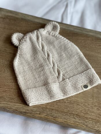 Bonnet à oreilles bébé 1-2 ans tricot coton bio fait main 1