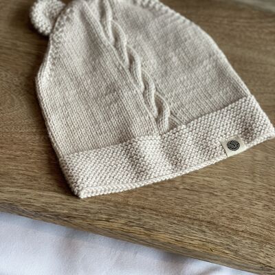 Bonnet à oreilles bébé 1-2 ans tricot coton bio fait main