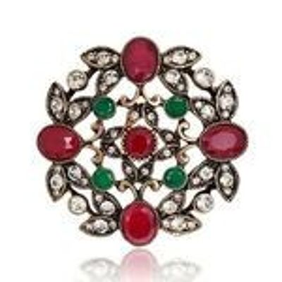 Vintage Style Green and Red Crystal Butterfly and Flower