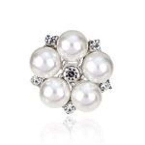 Silver-tone Crystal and Simulated Pearl Flower