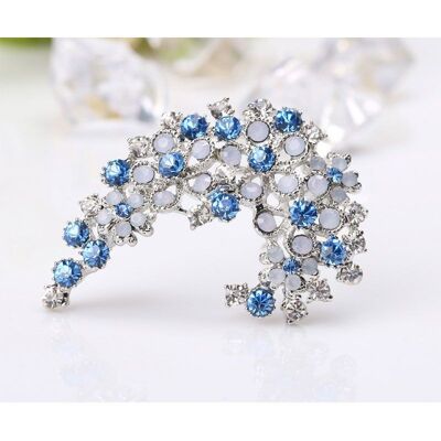 Blue and White Crystal Diamante Flowers Silver-tone