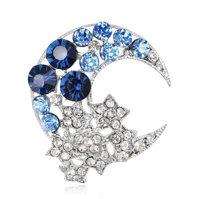 Blue Crystal Moon and Diamante Stars Silver-ton