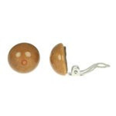 Boucles d'oreilles clip Tagua Dômes marron, 14 mm