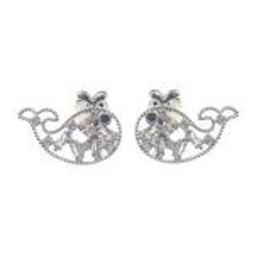 White Gold Plated Cubic Zirconia Whale Clip On Earrings