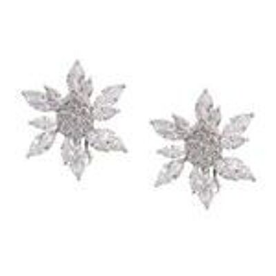 Boucles D'oreilles Clip Marquise Et Fleur Ronde Zircon Plaqué Or Blanc