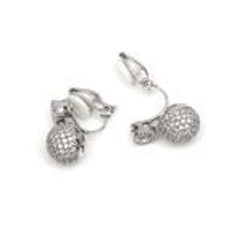 Boucles D'oreilles Clip Plaqué Or Blanc Boule CZ Ronde Micro Pave 2