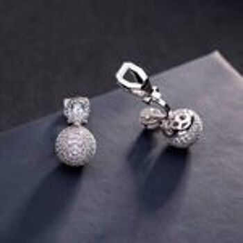 Boucles D'oreilles Clip Plaqué Or Blanc Boule CZ Ronde Micro Pave 4