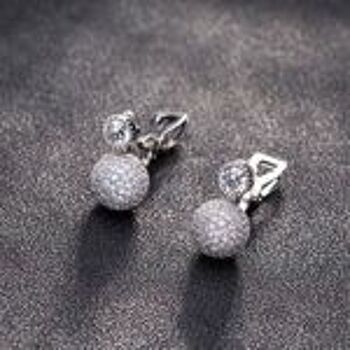 Boucles D'oreilles Clip Plaqué Or Blanc Boule CZ Ronde Micro Pave 6