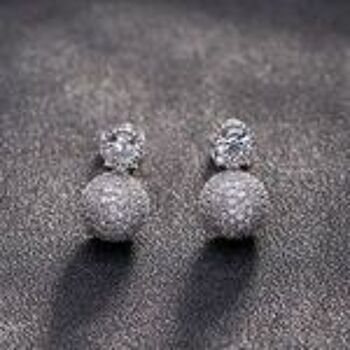 Boucles D'oreilles Clip Plaqué Or Blanc Boule CZ Ronde Micro Pave 7