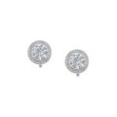 Round Cubic Zirconia Halo White Gold Plated Clip On Earrings (111279)