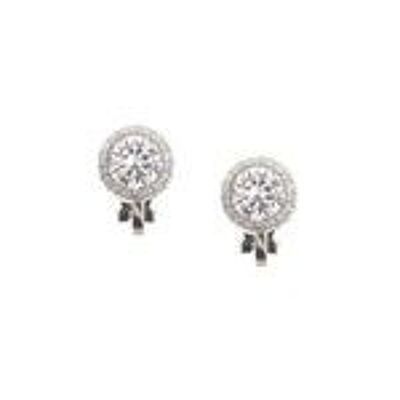 Round Cubic Zirconia Halo White Gold Plated Clip On Earrings (111278)