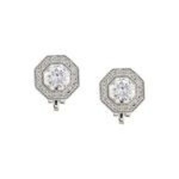 Boucles D'oreilles Clip Plaqué Or Blanc Octogone Rond Zircon Cubic 1