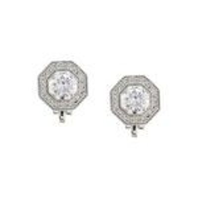Boucles D'oreilles Clip Plaqué Or Blanc Octogone Rond Zircon Cubic
