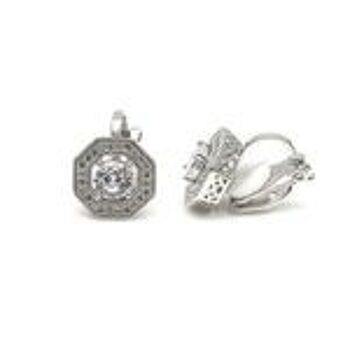 Boucles D'oreilles Clip Plaqué Or Blanc Octogone Rond Zircon Cubic 2