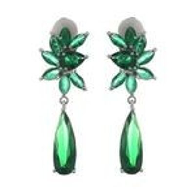 Pendientes de clip chapados en oro blanco con gota de circonita cúbica en forma de lágrima y marquesa verde nupcial