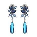 Blaue Marquise- und Tropfen-Kubikzirkonia-Tropfen-Klipp-Ohrringe mit Weißgold für die Braut