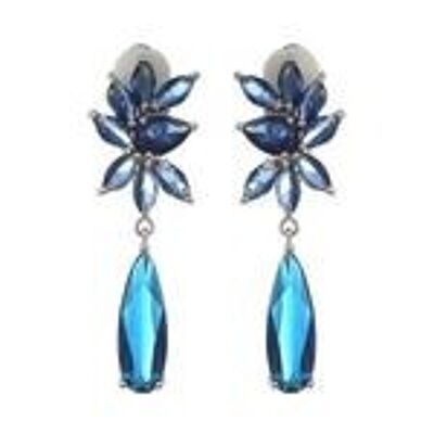 Bridal Blue Marquise and Teardrop Cubic Zirconia Drop White Gold Plated Clip On Earrings