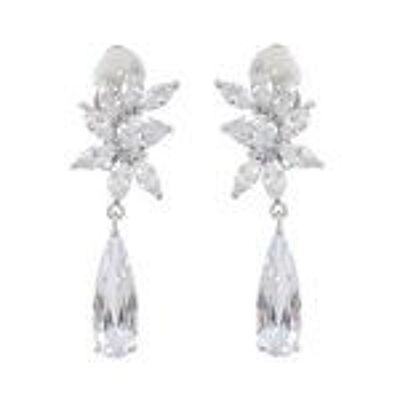 Bridal Marquise and Teardrop Cubic Zirconia Drop White Gold Plated Clip On Earrings