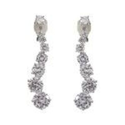 Bridal Round Cubic Zirconia Cascade Drop White Gold Plated Clip On Earrings