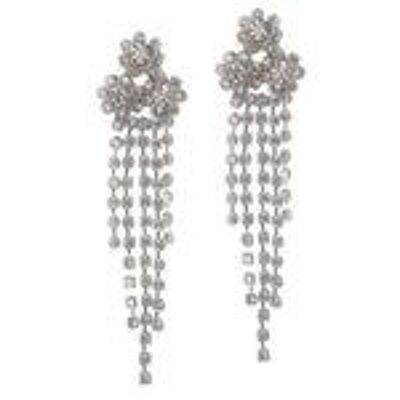 Strass Crystal Pave Flower Quaste Drop Clip auf Ohrringen