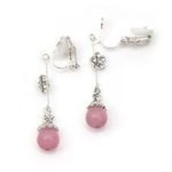 Boucles d'Oreilles Pendantes Clip Oeil de Chat Simulé Rose et Fleur de Cristal 2