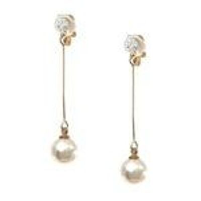 Gold-tone Faux Pearl and Crystal Dangle Clip On Earrings