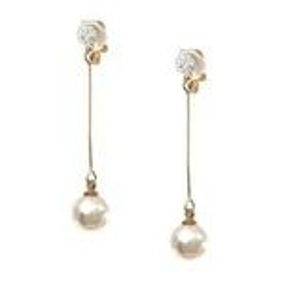 Boucles d'oreilles pendantes à clip dorées avec fausses perles et cristaux