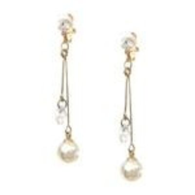 Gold-tone Faux Pearl and Crystal Drop Clip On Earrings