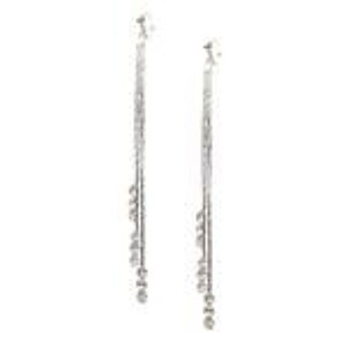 Silver-tone Crystal Tassel Drop Clip On Earrings