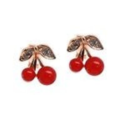 Cerises rouges avec clip de cristal sur boucles d'oreilles