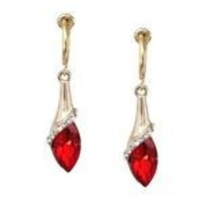 Boucles d'oreilles pendantes à clip en métal doré et cristal en forme de larme rouge