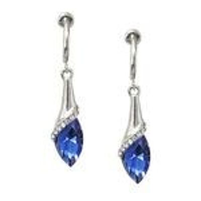 Orecchini con clip a cerchio a goccia color argento con cristalli a goccia blu