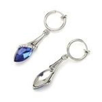 Boucles d'oreilles à clip en forme de larme bleue en cristal argenté 2
