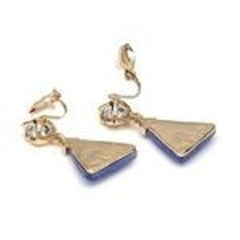 Boucles d'oreilles clip fleur en cristal doré avec triangle à facettes bleu 2