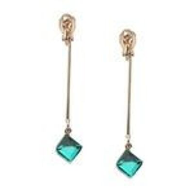 Green Crystal Cube Gold-tone Drop Clip On Earrings