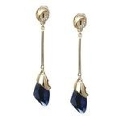 Blue Butterfly Wing Crystal God-tone Drop Clip On Earrings