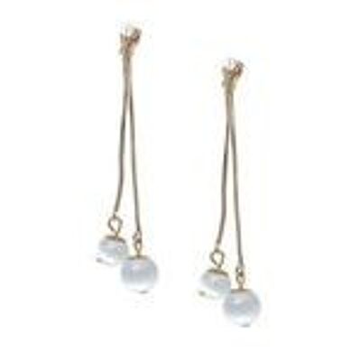 Simulated Cat Eye Beads with Double Chain and Crystal Gold-tone Clip On Earrings
