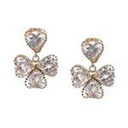 Gold-tone Three Leaf Clover Crystal Drop Clip On Earrings